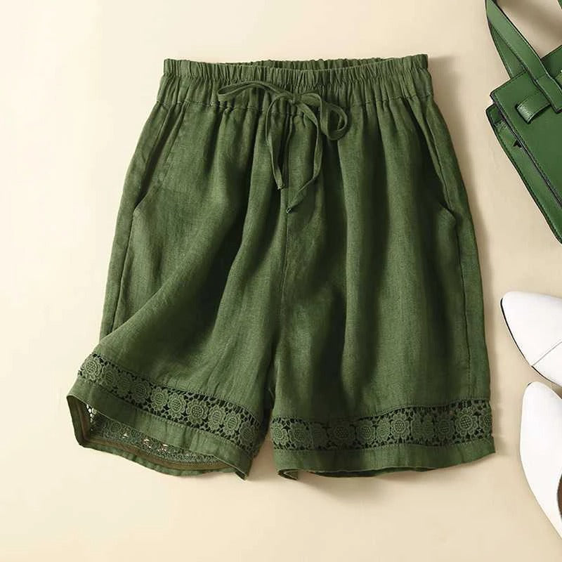 Liora — Lightweight Linen Shorts with Embroidered Lace Detail