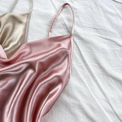 Eloria — Satin 3-Piece Pajama Set with Cowl-Neck Cami