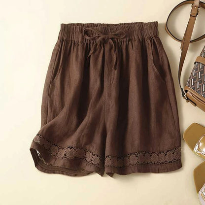 Liora — Lightweight Linen Shorts with Embroidered Lace Detail