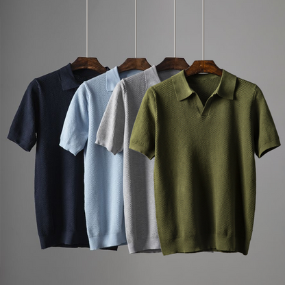 Elevian — Peruvian Cotton Knit Polo with Buttonless Johnny Collar