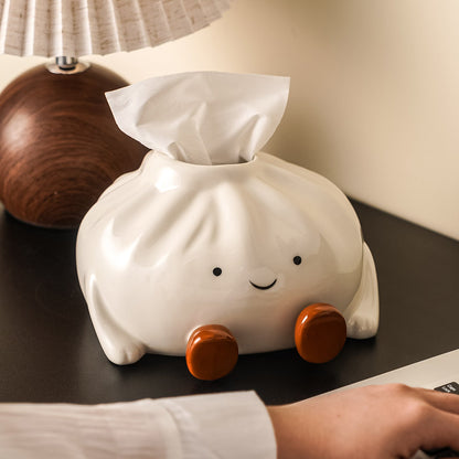 Luno — Ceramic Dumpling Tissue Holder with Glossy Finish