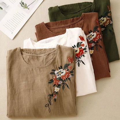 Liora — Embroidered Linen Dress with Relaxed Fit