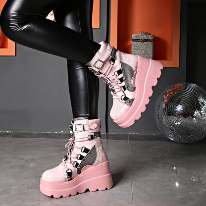 Liora — Gothic Platform Boots with Chunky Sole and Buckle Accents