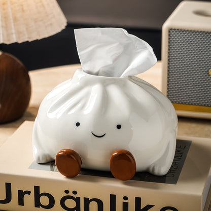 Luno — Ceramic Dumpling Tissue Holder with Glossy Finish