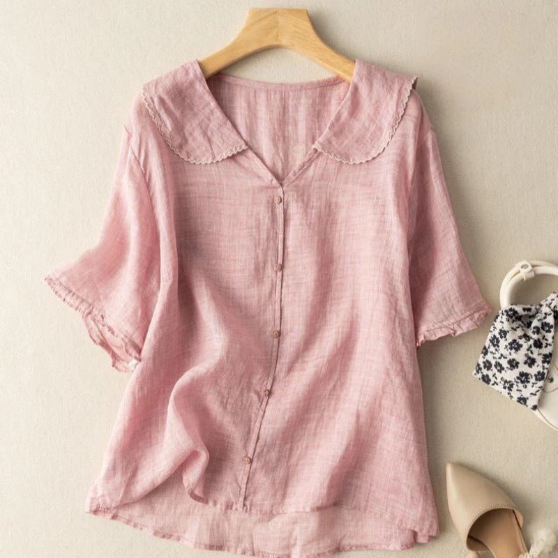 Liora Breeze — Lightweight Linen Blouse with Scalloped Collar