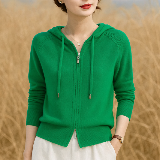 Avero — Breathable Loft-Knit Hoodie with Two-Way Zipper and Raglan Sleeves