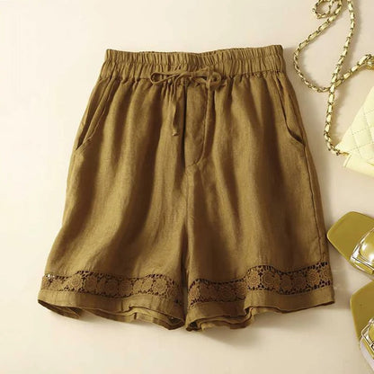 Liora — Lightweight Linen Shorts with Embroidered Lace Detail