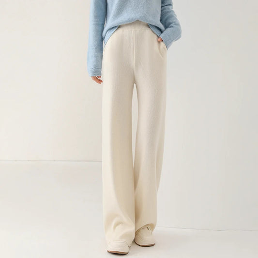 Liora — Merino Wool Wide-Leg Pants with High Waist and Pockets