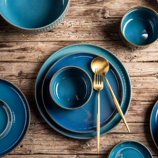 Liora — 12-Piece Ceramic Dinnerware Set with Hand-Stained Finish