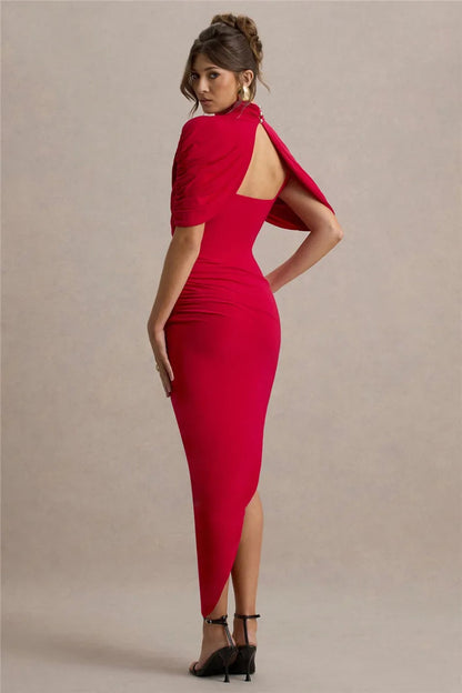 Arlenza — Backless Maxi Dress with Ruched Waist and Turtleneck