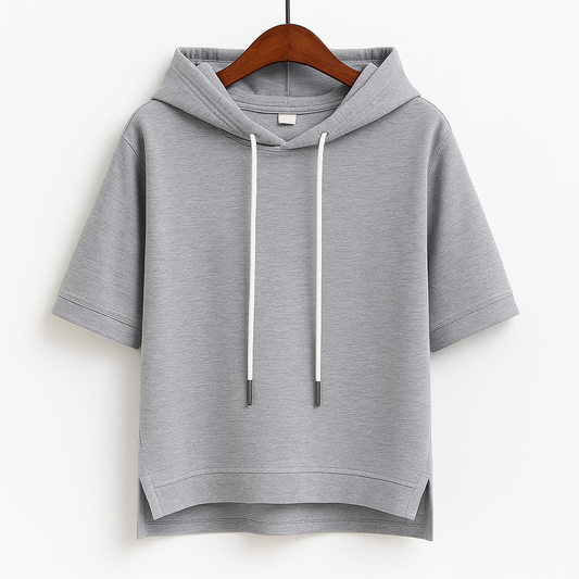 Fintan — Lightweight Short-Sleeve Cotton Blend Hoodie with Adjustable Hood