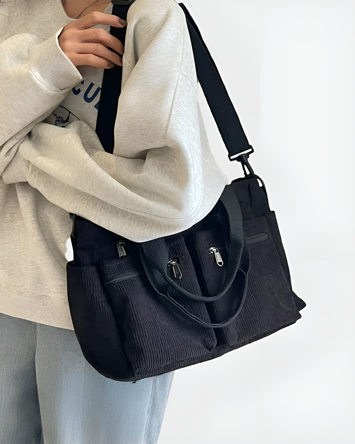 Lornell Cord Tote — Spacious Everyday Bag with Organized Storage