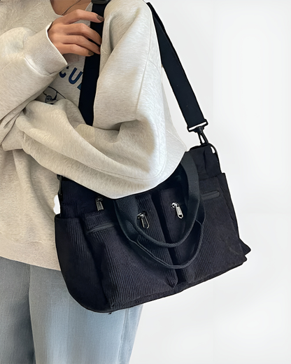 Lornell Cord Tote — Spacious Everyday Bag with Organized Storage