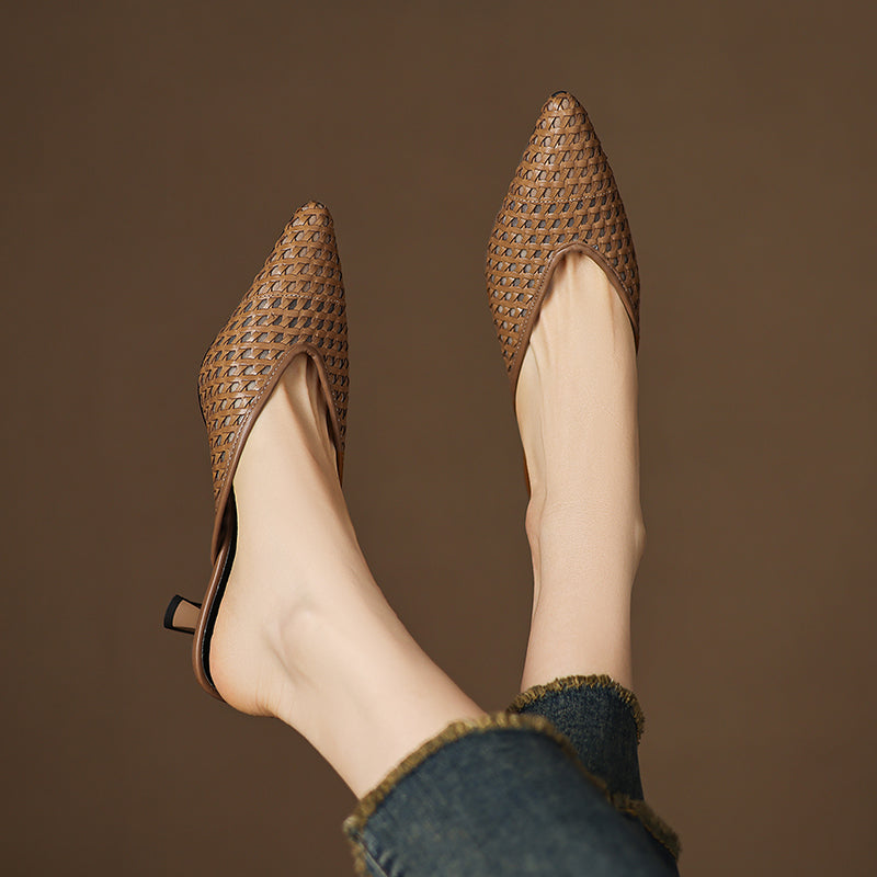 Calina — Genuine Leather Woven Heels with Cushioned Insole