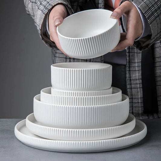 Caldara — Ribbed Ceramic Dinnerware Set with Matte Finish
