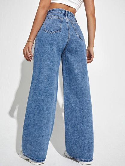 Marlenox — High-Rise Wide-Leg Denim Jeans with Soft Wash Finish