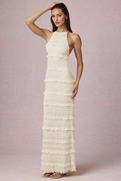 Clarellea — Halter Neck Maxi Dress with Ruffled Open Back