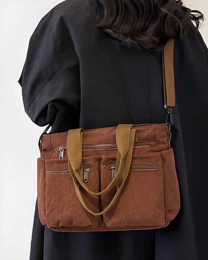 Lornell Cord Tote — Spacious Everyday Bag with Organized Storage