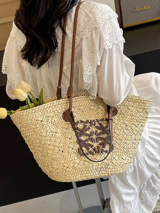 Liora — Handcrafted Straw Beach Bag with Adjustable Faux Leather Handles