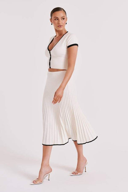 Marcia V-Neck Pleated Skirt Set™ — Command Every Room with Effortless, Unstoppable Glamour