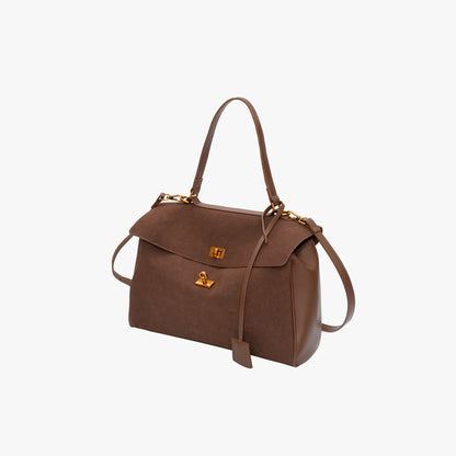 Liora Tote — Faux Suede Shoulder Bag with Turn Lock Closure