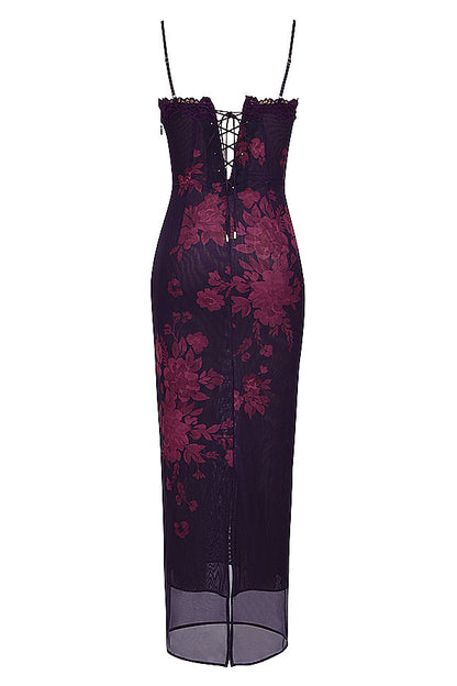 Avencea — Floral Mesh Maxi Dress with Bustier Bodice