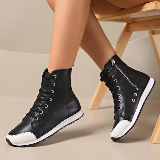 Ervion — Faux Leather High-Top Sneakers with Side Zipper Closure