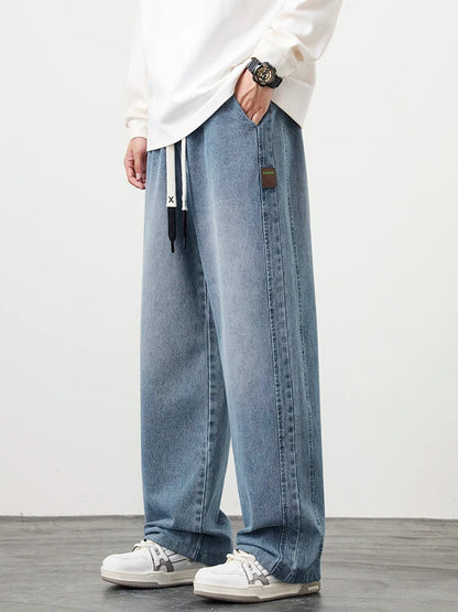 Emryn Wide-Leg Denim Pants — Relaxed Fit with Adjustable Drawstring Waist