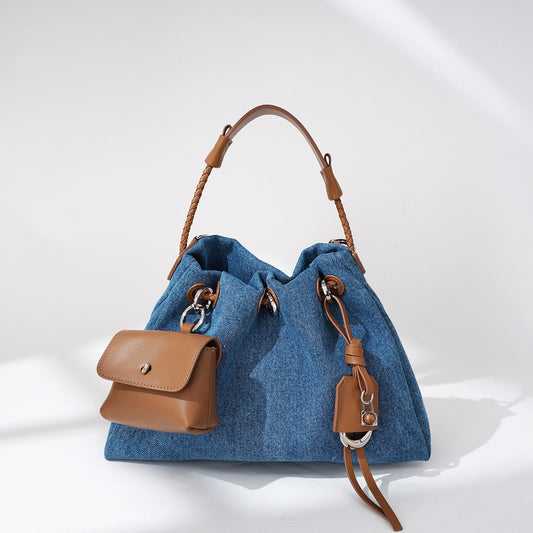 Arlenis — Women’s Genuine Leather and Denim Patchwork Hobo Bag