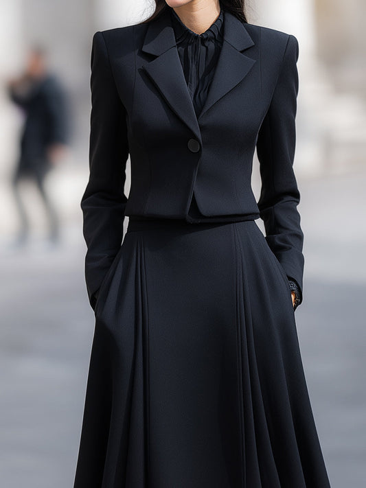 Larein — Tailored Blazer and Pleated Midi Skirt Set with Structured Fit