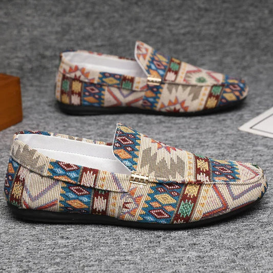 Liora Canvas Loafers — Lightweight Breathable Shoes with Aztec Design