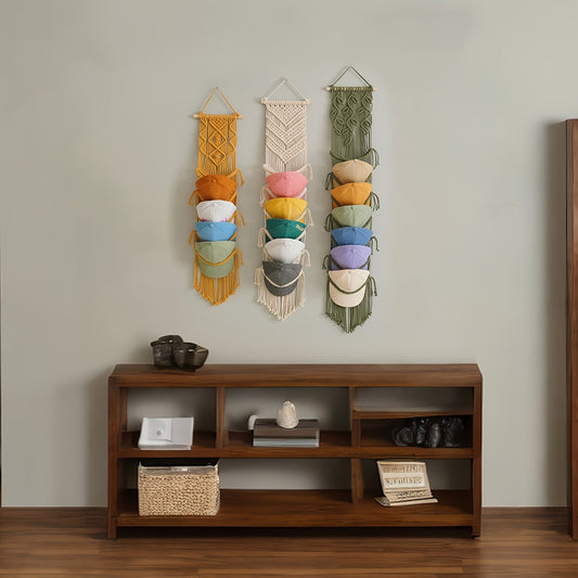 Soren Macrame Organizer — Handcrafted Boho Hat Storage with Tassel Accents