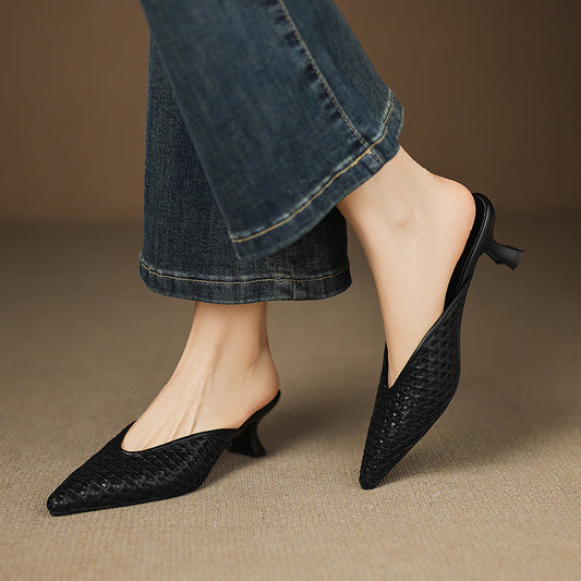 Calina — Genuine Leather Woven Heels with Cushioned Insole