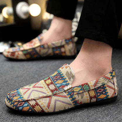 Liora Canvas Loafers — Lightweight Breathable Shoes with Aztec Design