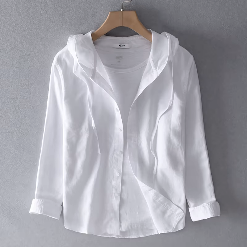 Kairo Linen Hoodie — Lightweight Breathable Button-Up with Hood