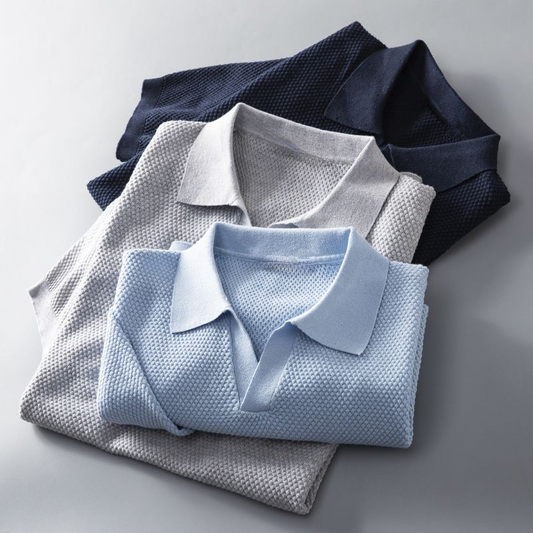 Elevian — Peruvian Cotton Knit Polo with Buttonless Johnny Collar