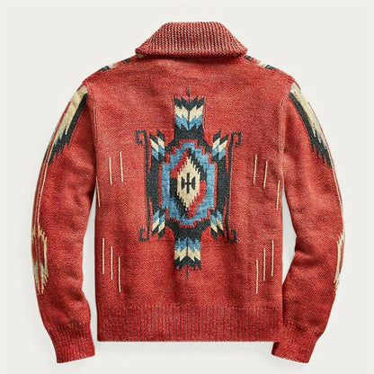 Dalton — Men’s Vintage Jacquard Knit Cardigan with Lapel Collar
