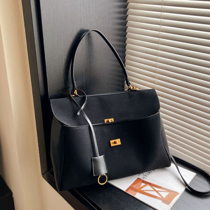 Liora Tote — Faux Suede Shoulder Bag with Turn Lock Closure