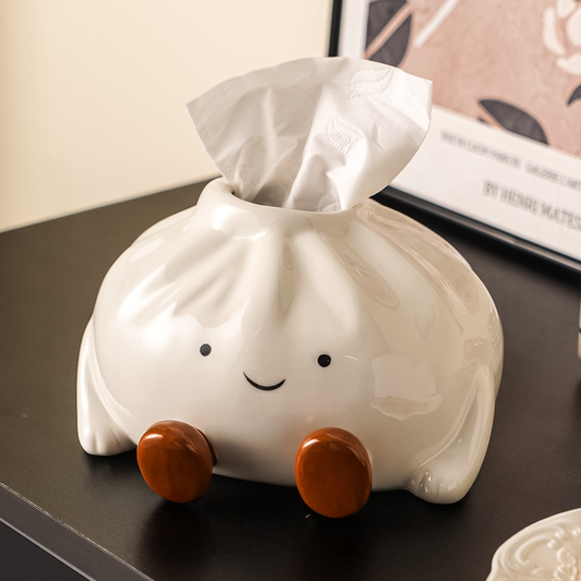 Luno — Ceramic Dumpling Tissue Holder with Glossy Finish