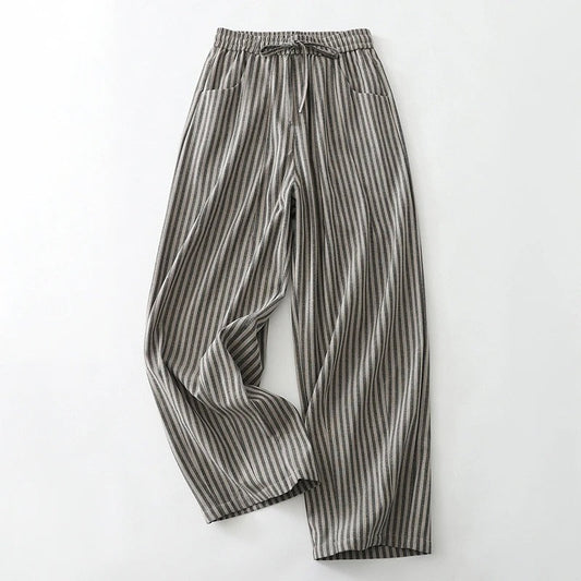 Liora — Striped Linen Wide-Leg Pants with Elastic Waistband