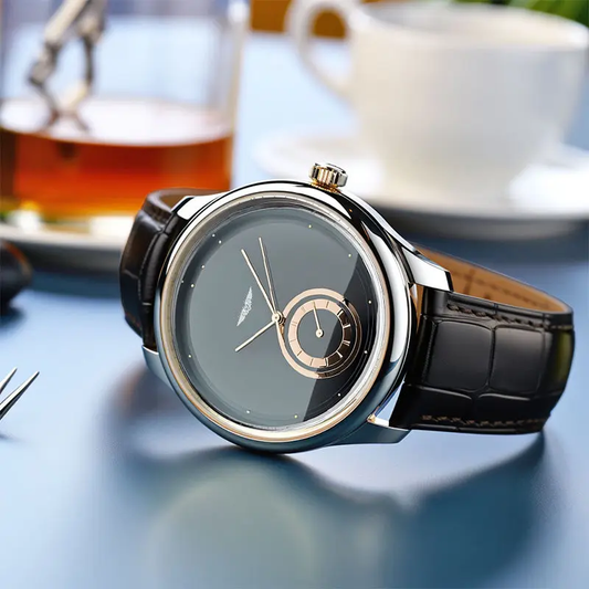 Talix — Dual Dial Leather Strap Watch with Swiss Quartz Movement