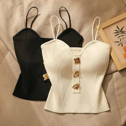 Marenna — Fine-Gauge Knit Crop Top with Gold Accents