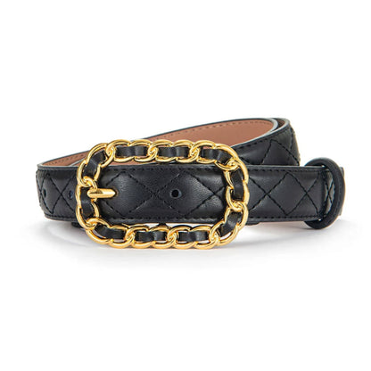 Ardena — Quilted Vegan Leather Belt with Gold Chain Buckle