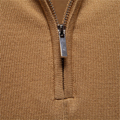 Corvinis — Men's Breathable Zip Collar Polo Shirt with Knit Texture