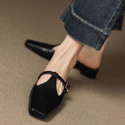 Velora — Genuine Leather T-Strap Mules with Cushioned Heel