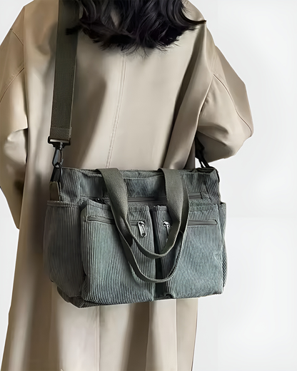 Lornell Cord Tote — Spacious Everyday Bag with Organized Storage