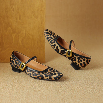 Embera — Genuine Horsehair Square-Toe Pumps with Low Block Heel