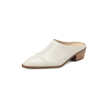 Elara — Hand-Stitched Leather Slip Mules with Wooden Heel