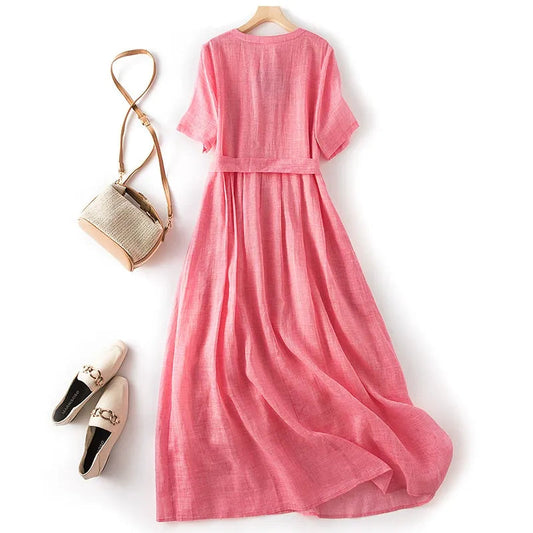 Emberly Linen Dress — Lightweight Breathable Dress with Sculpted Waist Tie