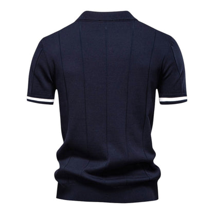 Corvinis — Men's Breathable Zip Collar Polo Shirt with Knit Texture